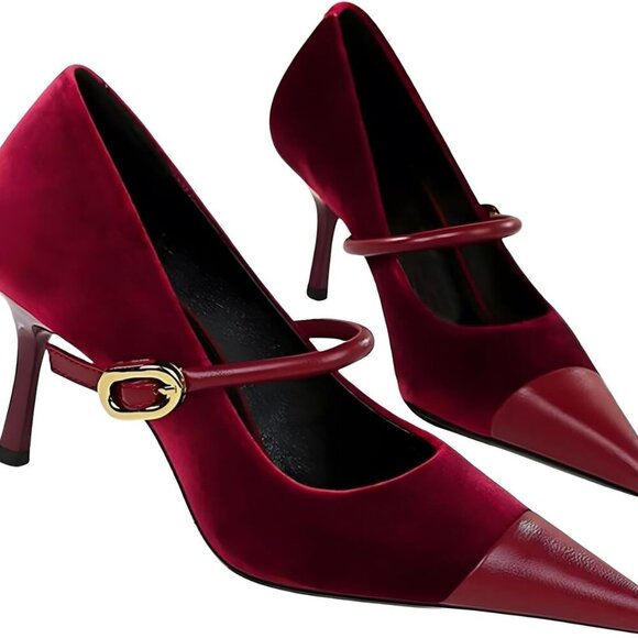 Women's Velvet Pointed Toe Pumps 2.8 Inch Stiletto Heels Slip On Dress Shoes - Picture 5 of 6